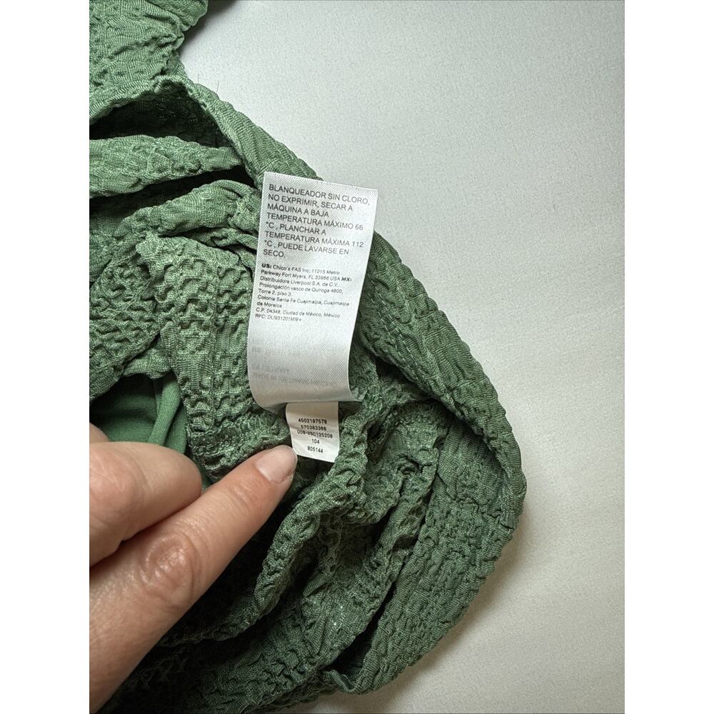 Chicos 2 Long Sleeve Round Neck Textured Stretch Green Blouse Womens Size L EUC - Picture 7 of 10